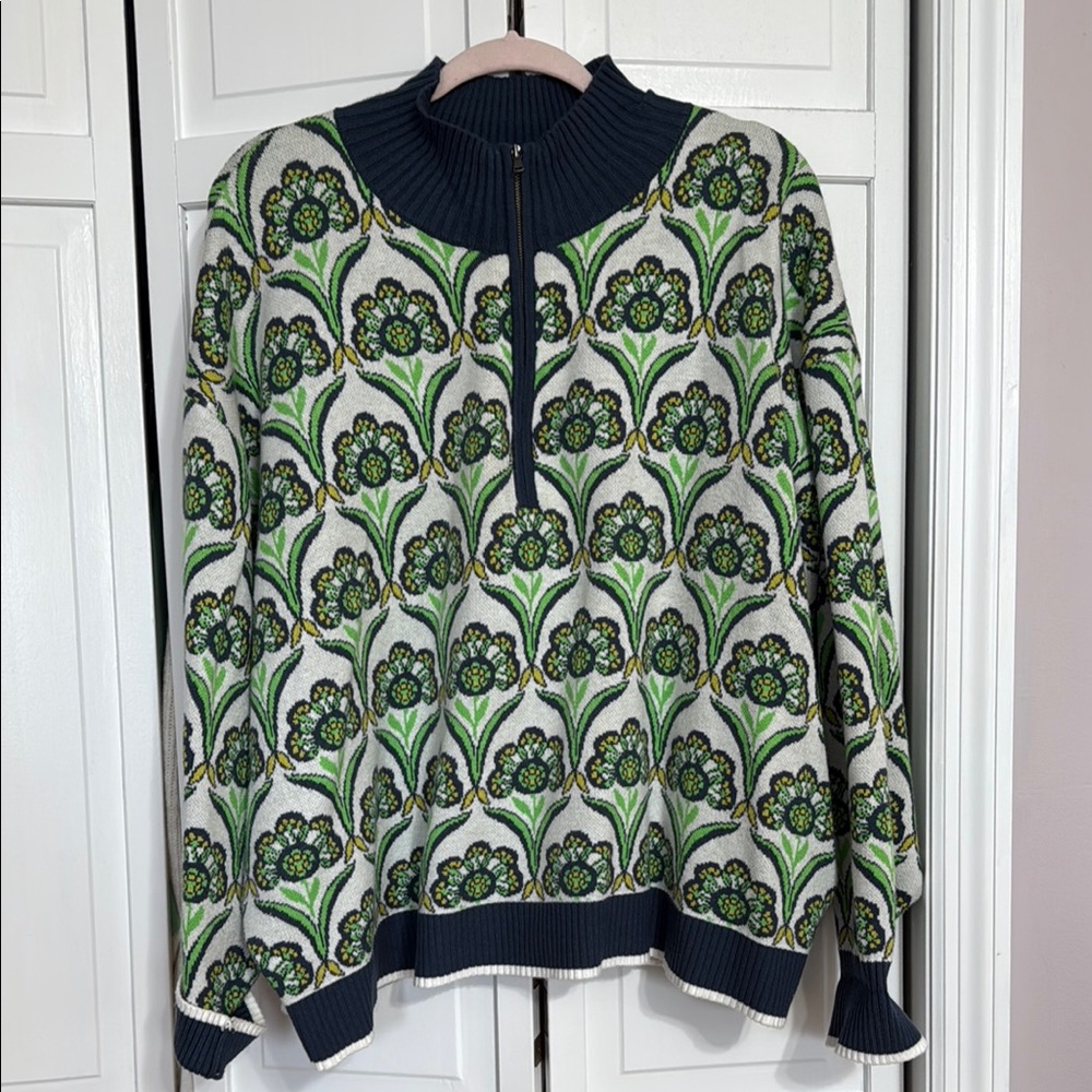Maeve Floral Patterned Sweater - Green and White